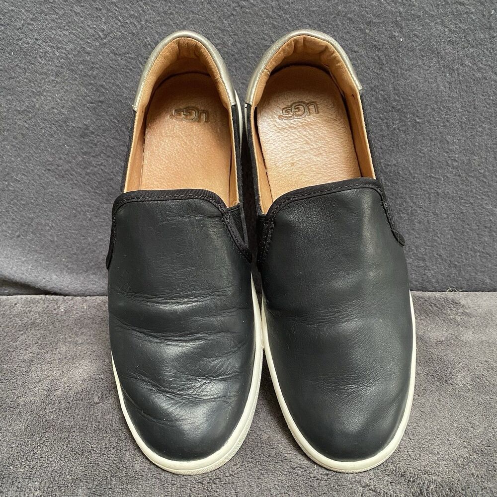 UGG Womens Cas 1019108 Black Leather Low Top Slip On Sneaker Shoes Size 11 - Picture 6 of 9